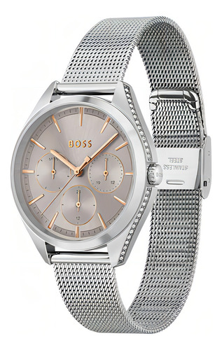 Reloj Hugo Boss Saya Para Dama Acero Inoxidable 1502638 Color Plateado
