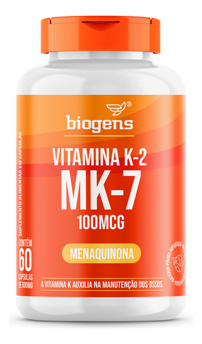 Vitamina K2 Mk-7, (Mk7) 60 cápsulas, 100 mcg, sabor neutro de Biogens