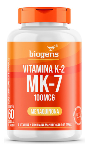 Vitamina K2 Mk-7, ( Mk7 ) 60 Cáps, 100 Mcg, Biogens Sabor Neutro