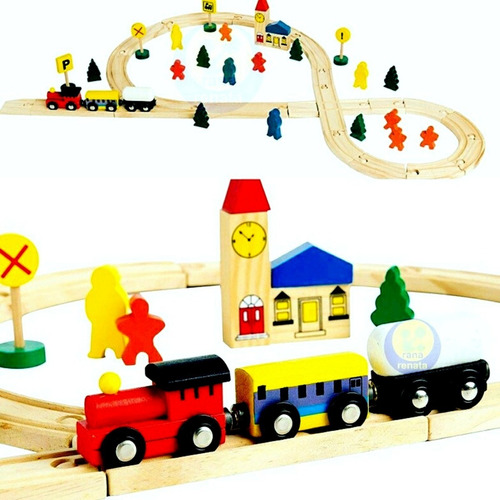 Pista De Trenes De Madera Vagones Imantado 48 Juguete Color Multicolor Personaje Tren