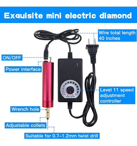 Yolufer Mini Taladro Eléctrico Con 10 Brocas Helicoidales (