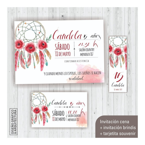 Kit Imprimible Cumple 15 Atrapasueños Invitaciónes Tarjetita