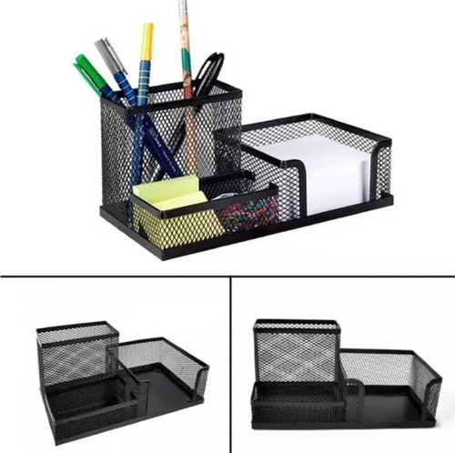 Organizador Mesa Metal Telado Porta Caneta Lápis Preto Cinza