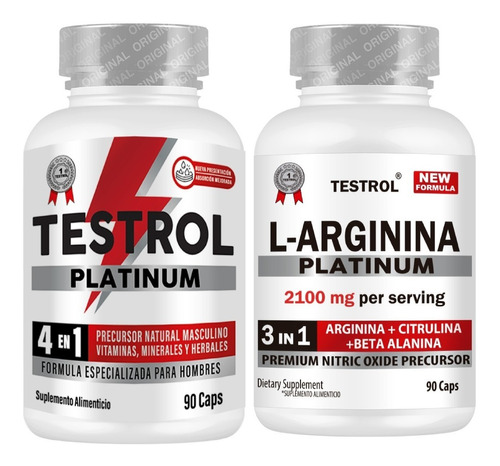Testrol + Arginina Platinum Paquete 2 Piezas - 90 Capsulas Sabor Sin sabor