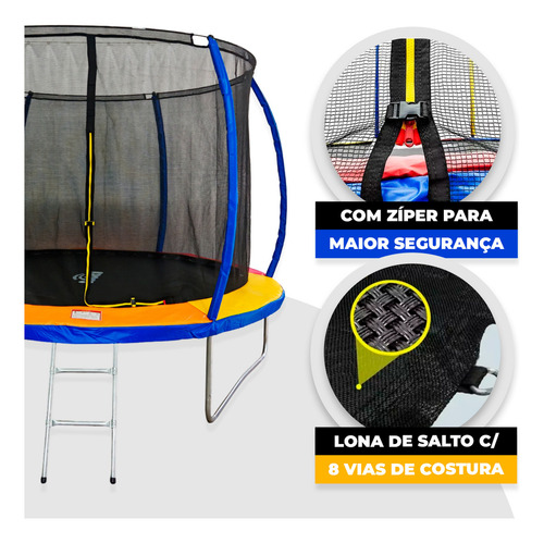 Cama Elástica Pula Pula Trampolim 3,05m Com Rede De Proteção Lona Preta Ziper De Segurança Curva Kroys Brinquedos 250kg