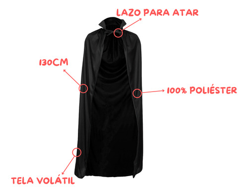 Capa Dracula Disfraz Vampiro Larga Disfraz Halloween 130cm