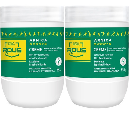  2 Arnica Sports Creme Massagem Esportiva 650g D'agua Natural