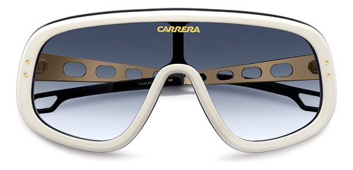 Óculos De Sol Carrera Flaglab 17 White Black Blue Gradient Armação Branco Haste Dourado Lente Azul-claro Desenho Liso