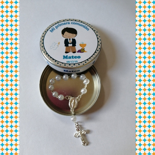 Latita Souvenir Con Minirosario Para Bautismo O Comunión