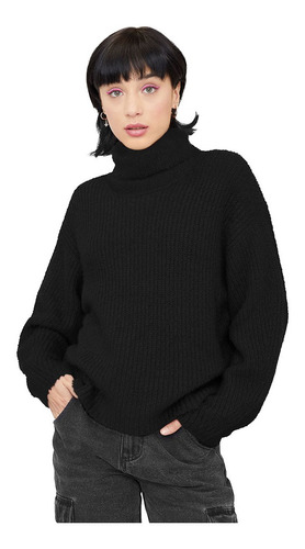 Sweater Mujer Crop Peludo Manga Globo Negro - Corona