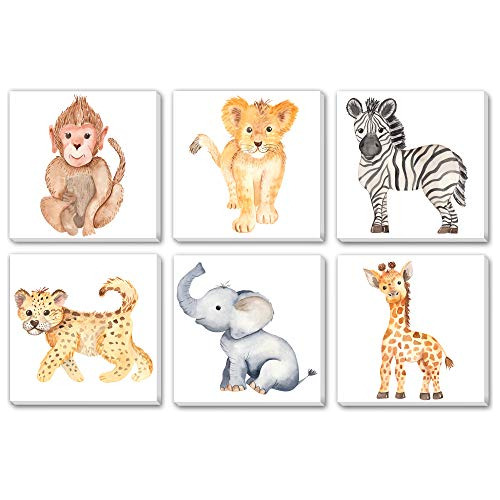 Watercolor Cute Africa Jungle Animals Print On Canvas W...