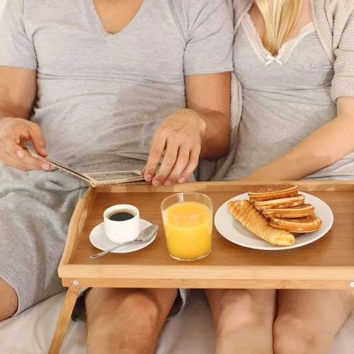 Imagen 5 de 8 de Mesa Bandeja De Cama Desayunador Madera Bambu Notebook