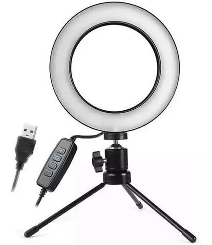 Iluminador Ring Light 16cm Profissional Usb 3500k Com Tripé Estrutura Preto