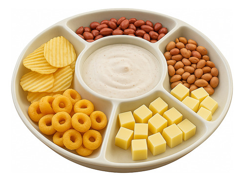 Yab - Petisqueira 5 Divisórias Redonda Petiscos Fondue Frios Salgadinho Porta Molho 23,5cm