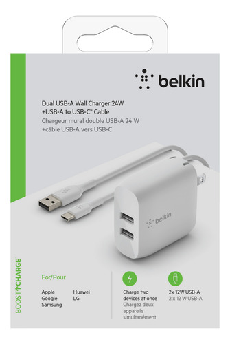 Cargador De Pared De 24w Entrada Dual Usb A Blanco Blanco