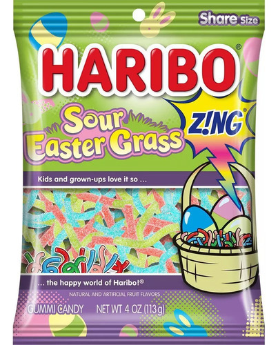 Gomitas En Tiras Agridulces Haribo Sour Easter Grass 113g Z!