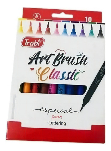 Marcador Trabi Art Brush Clasicos Punta Pincel X 10 Colores
