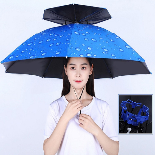 Chapéu De Guarda-chuva Externo De 2 Camadas, Cor: Vinil Azul