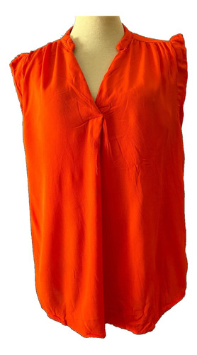 Blusa Naranja Mangas Con Volados Escote En V Y Tabla Yagmour