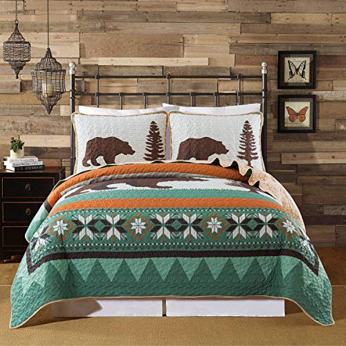 Rustic Bear Country King Quilt With 2 Shams: Lake House...
