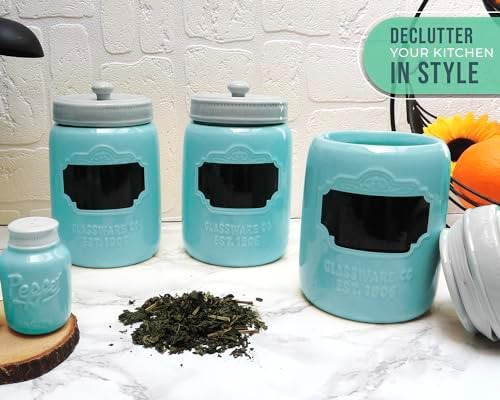 Mason Jar - Juego De 3 Recipientes De Cerámica Para Cocina,