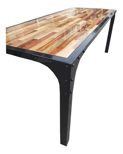 Imagen 4 de 5 de Mesa Industrial Madera Y Hierro Estructura Reforzada 200x80