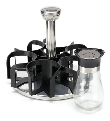 Imagen 3 de 8 de Especiero Porta Condimentos Acero Inox Frasco Vidrio X 6 Uni
