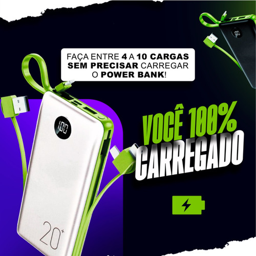 Power Bank 10.000 Mah Carregador Usb Portátil Com Cabo Carregamento Turbo Preto