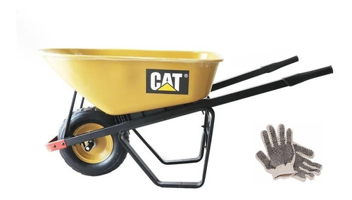 Imagen 1 de 10 de Guantes Y Carretilla De Metal 150 Litros 250 Kg Caterpillar