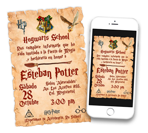 Invitación Digital Hogwarts School Harry Potter Imprimible