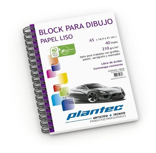 Block Plantec Para Dibujo Papel Liso 210 Gr A5 15636
