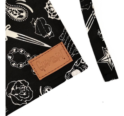 Delantal Jean Y Gabardina Estampada Con Cuero Vacuno