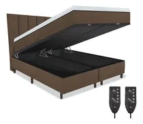 Comprar Colchão Magnético Queen 1,58x1,98 Hr Massageador 2 Controles Energia Quântica Infra Vermelho + Cama Box + Bau Cabeceira Cor Marrom