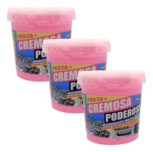 Kit 3 Pasta Poderosa Rosa Limpa Carro Piso Cerâmicas Peças