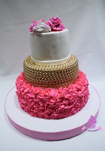 Torta Dorada Rosa 15 Años Casamiento Rosas Flores