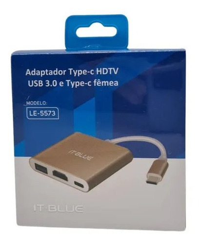 Imagem 3 de 3 de Adaptador Tipo-c 3 Em 1 Hdtv/usb 3.0 E Tipo-c Femea It-blue