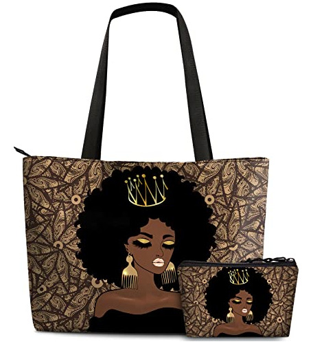 Fznhql African Melanin Chica Graphic Tote Bags Cosmetic Bag