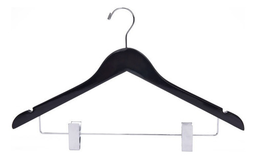 Imagen 5 de 8 de Perchas De Madera Negras Con Broches X 10 Premium