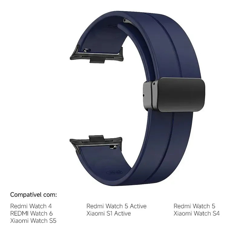 Pulseira Silicone 22mm Magnética Para Smartwatches Xiaomi Azul-escuro