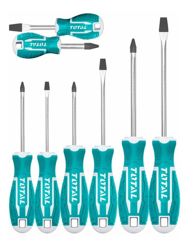 Set 8 Destornilladores Industrial Total Philips Plano Cortos