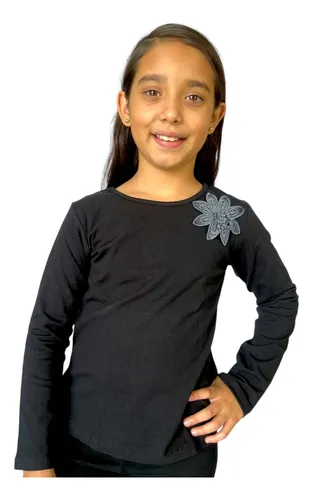 Camiseta negra para niña con manga de tul