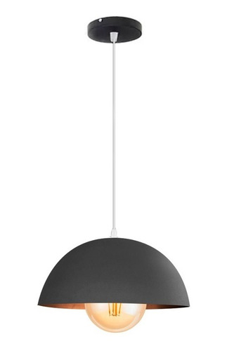 Lampara Colgante Negro Semi 30cm 1 Luz E27 Apto Led H&l