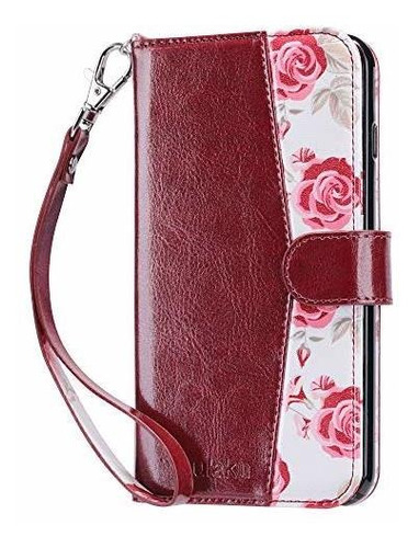 Funda Billetera Guinda Floral Compatible Con iPhone 8 Plus