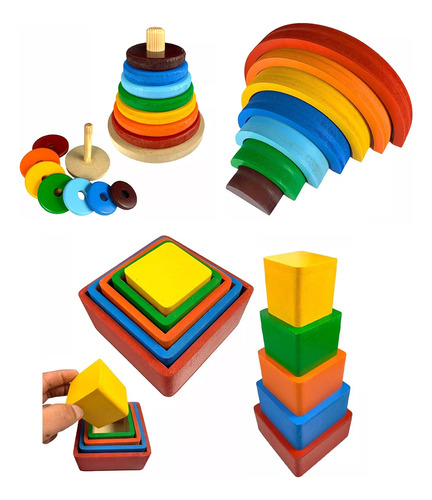 Kit Educativo Cubo C/encaixe + Arco-iris + Argolas Infantil