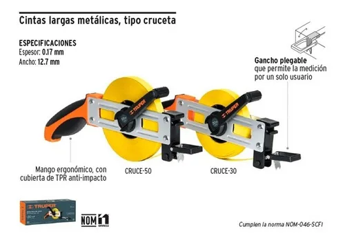 Cinta Larga Metálica, Tipo Cruceta, 30 Metros Truper 12648