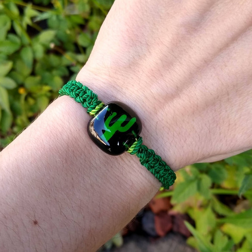 Pulsera Tejida Macramé Cactus Color Verde Oscuro Diámetro 7 Cm