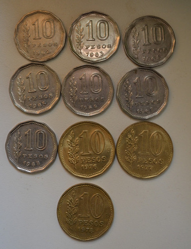 Monedas Argentinas 10 Pesos 1962-63-64-65-66-67-68-76-77-78