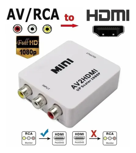 Convertidor Adaptador HDMI a AV RCA 1080p Full HD Video Blanco