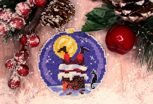 Decoracion Para Arbol Navidad Papa Noel Kit Punto Cruz Doble