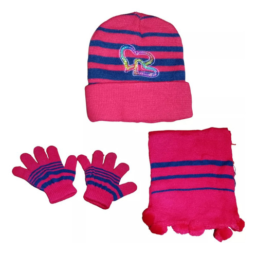 Set Invierno Gorro Guantes Bufanda Lana Infantil Niños